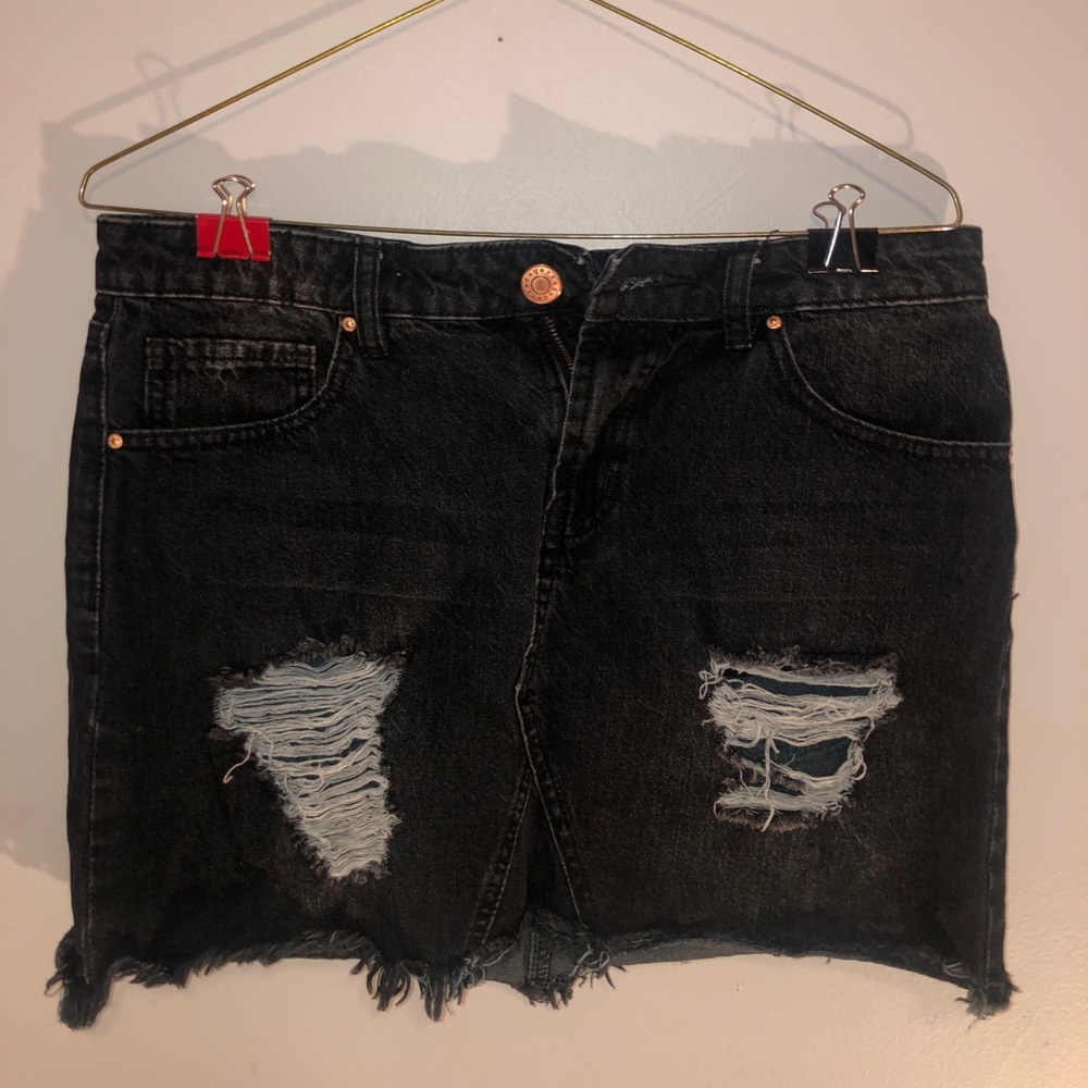 Black Denium ripped skirt